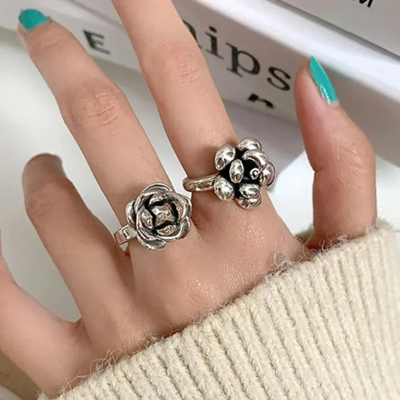 Minimalist 925 Sterling Silver Rose Flower Ring Unique Statement Ring - Picture 5 of 9